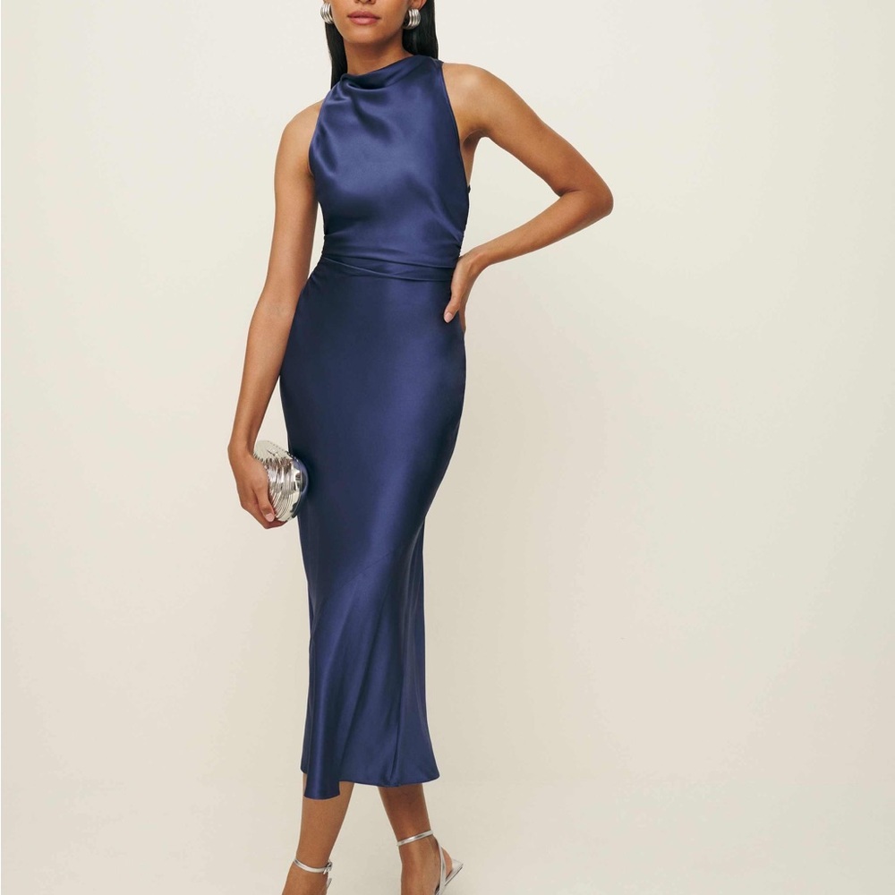 Reformation Midnight Blue Dress - Casette Silk Dress